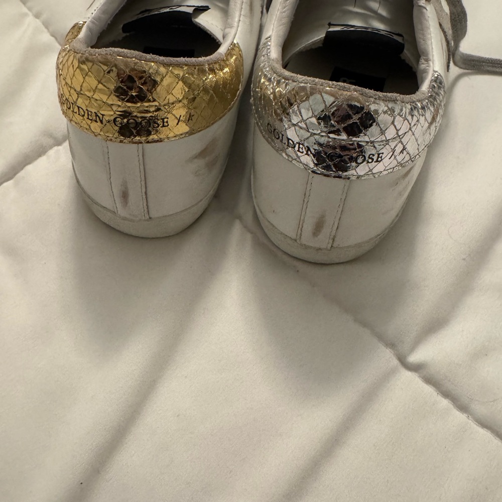 Golden Goose White Sneakers with Gold and Silver Details